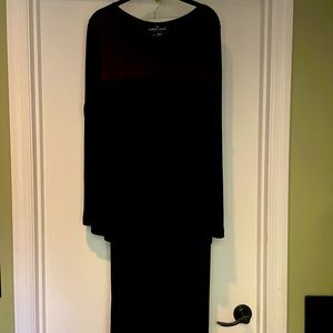Vintage Carole Little Two Piece Long Silky Dress Black w Burgundy Yoke Size L